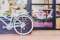 Coffee shop and bike, white tone filter