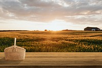 Nature product backdrop mockup psd, farm and sunlight