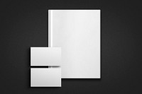 Blank hardcover book, business card, brand identity