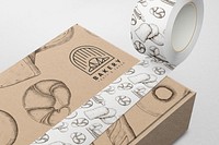 Bakery paper tape mockup, cute shipping, packaging stationery psd