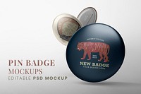 Accessory pin mockup psd set, tiger badge