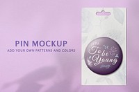 Fashion pin mockup psd, purple cute design 