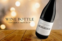 Wine bottle mockup psd, editable elegant design 