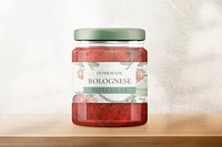 Label mockup, glass jar psd food product packaging