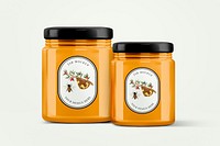 Label mockup, glass jars psd food product packaging