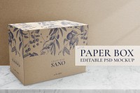 Floral paper box mockup psd, editable packaging design