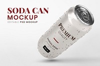 Cold soda can mockup psd, drink product branding