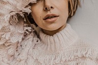 Aesthetic winter fashion, woman’s face close up shot