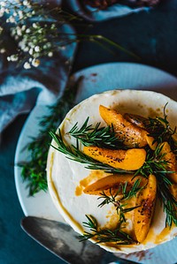 Baked rosemary apricot buttercream cake, dessert photography