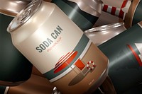 Soda can mockup psd, vacation beverage packaging design