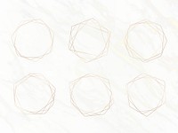 Gold geometric frame vectors set on a white marble background vector