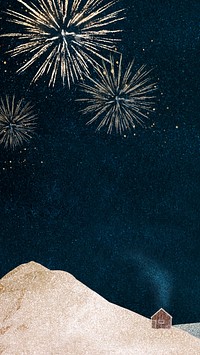 New Year mobile wallpaper, glitter fireworks & watercolor design