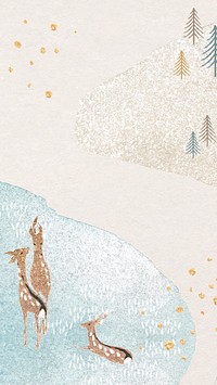 Aesthetic winter iPhone wallpaper, glitter & watercolor vector design