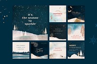 Christmas greeting Instagram post template, editable vector set