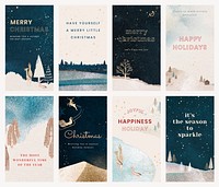 Festive mobile wallpaper editable template, winter season design set vector