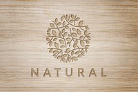 Engraved wood logo effect, botanical leaf template design for wellness business psd