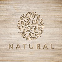 Engraved wood logo effect, botanical leaf template design for wellness business psd