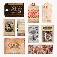 Vintage label, aesthetic paper, realistic design with logo vector set