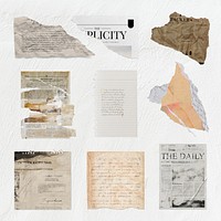 Ripped paper, vintage stationery, collage element psd set