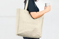 Beige tote bag mockup, editable apparel design psd