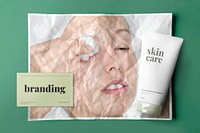 Skincare branding mockups psd, cosmetic business, flat lay design