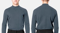 Casual long sleeve shirt mockup, simple dark blue apparel design worn by a young man psd