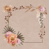 Flower frame aesthetic Instagram post background, beige floral design psd