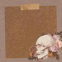 Vintage skull paper note background, aesthetic floral design vector