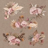 Gold flower bouquet mixed media collage element set psd