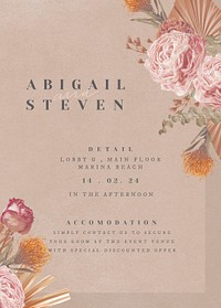 Floral wedding invitation card template, aesthetic beige design psd