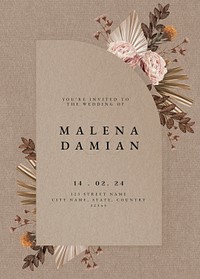 Floral wedding invitation card template, aesthetic beige design psd