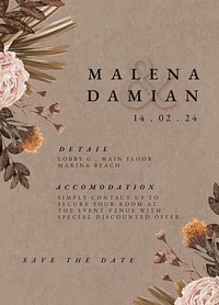 Vintage wedding invitation card template, floral aesthetic beige design vector