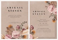 Beige wedding invitation card template, aesthetic design set vector