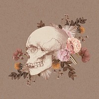 Vintage skull illustration mixed media collage element psd