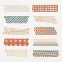 Cute washi tape sticker, earth tone pattern stationery psd set