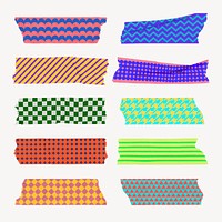 Colorful washi tape sticker, geometric patterns, abstract design vector set