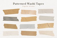 Brown pattern washi tape clipart, cute digital decorative stickers psd set