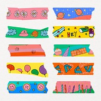 Colorful washi tape sticker, fun design for kids psd set