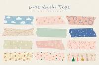 Cute washi tape clipart, cute pastel pattern psd set