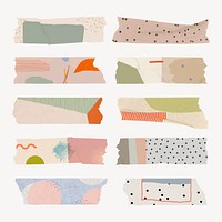 Abstract memphis washi tape clipart, aesthetic earth tone design vector set