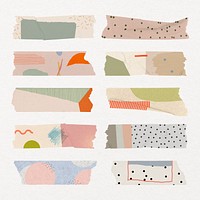 Abstract memphis washi tape clipart, aesthetic earth tone design psd set