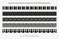 Retro pattern brush, abstract black and white vector set, compatible with AI