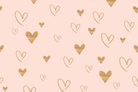 Pink heart background, gold glitter pattern vector