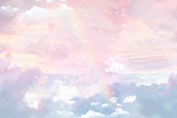 Aesthetic pastel pink background, rainbow sky with glitter design vector