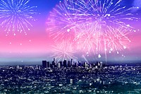 Firework background psd, new year celebration, pink sky