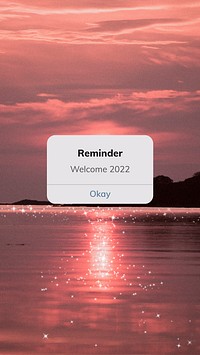 New year greeting reminder psd, social media post design, sunrise beach background