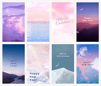 Aesthetic New Year  template vector, mobile phone wallpaper set