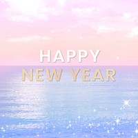 Aesthetic new year template vector, pastel ocean design