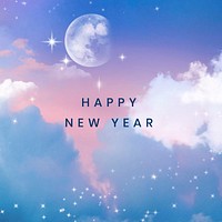 New year aesthetic template vector, surreal sky, Facebook post design