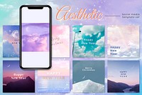 New Year template, aesthetic social media design, vector set